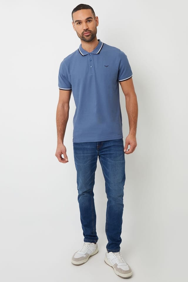 Threadbare Threadbare Men's 'Dorry' Herringbone Tipping Cotton Pique Polo Shirt in Blue - 3