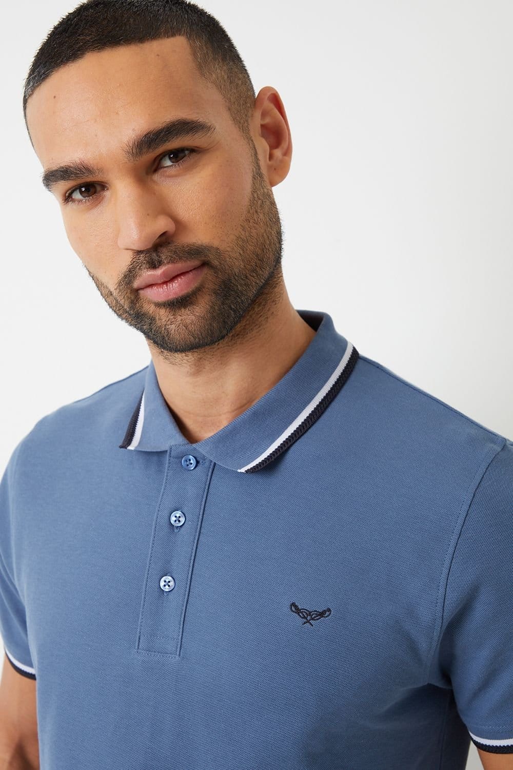 Threadbare Threadbare Men's 'Dorry' Herringbone Tipping Cotton Pique Polo Shirt in Blue - 4