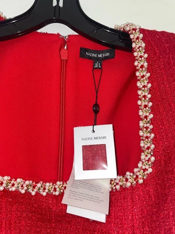 Nadine Merabi Nadine Merabi Natalie Red Sequins Neckline Dress Size S UK 8 £395
