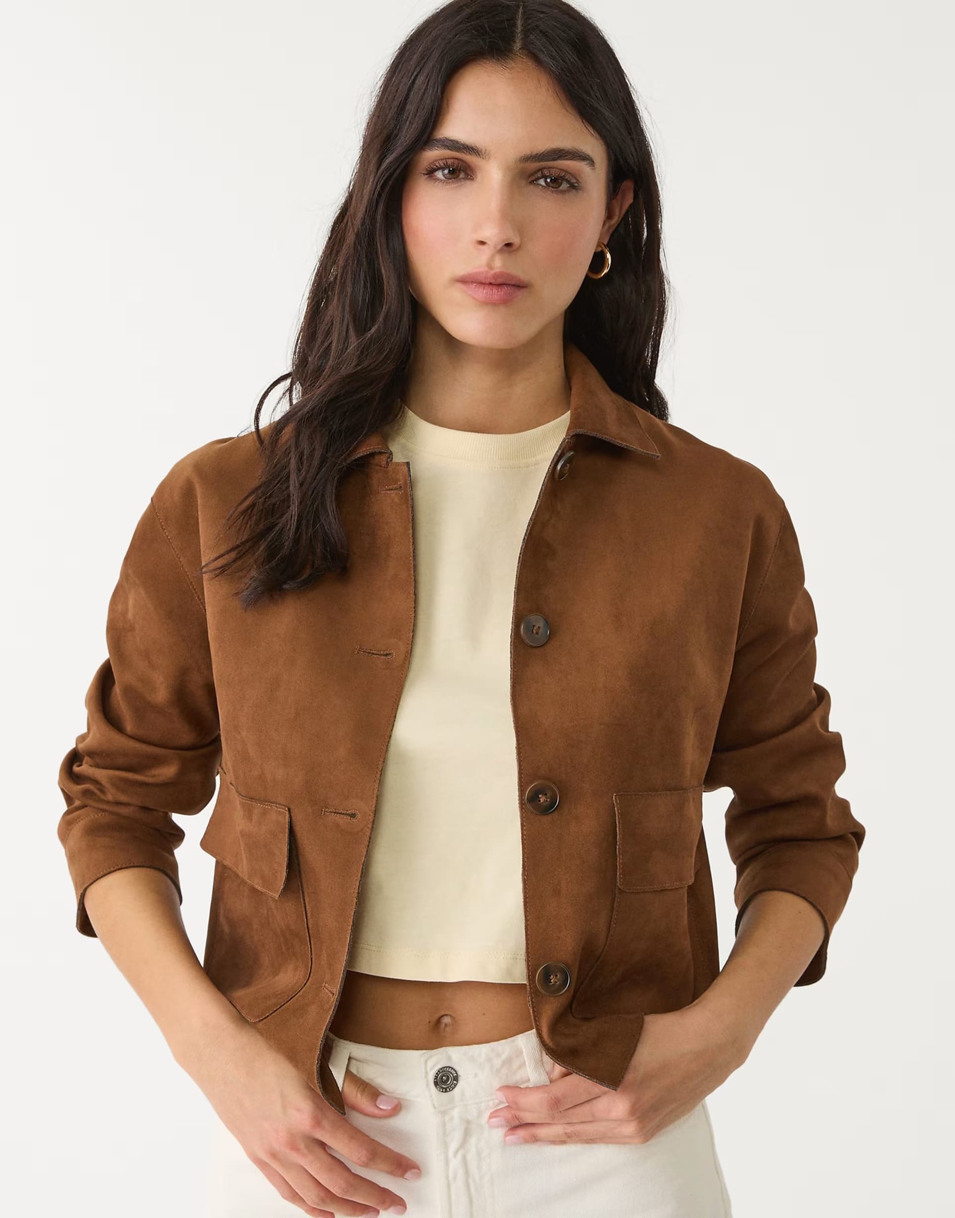 ASOS Stradivarius faux suede jacket with pockets in brown