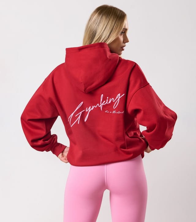Gym King Women's Red Script Hoodie Gym King New Look - 3