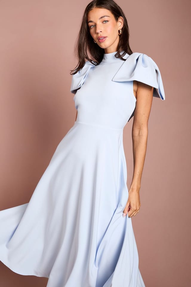 Coast Coast Women's Bow Shoulder Crepe Midi Dress in Light Blue - 2