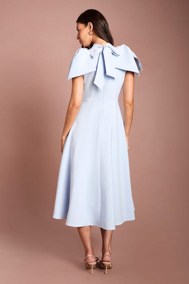 Coast Coast Women's Bow Shoulder Crepe Midi Dress in Light Blue - 3