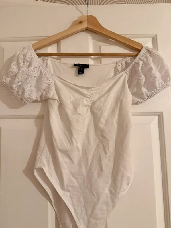 New Look New Look White Short Sleeve Detailed Bodysuite - Size 10 - new with out tags