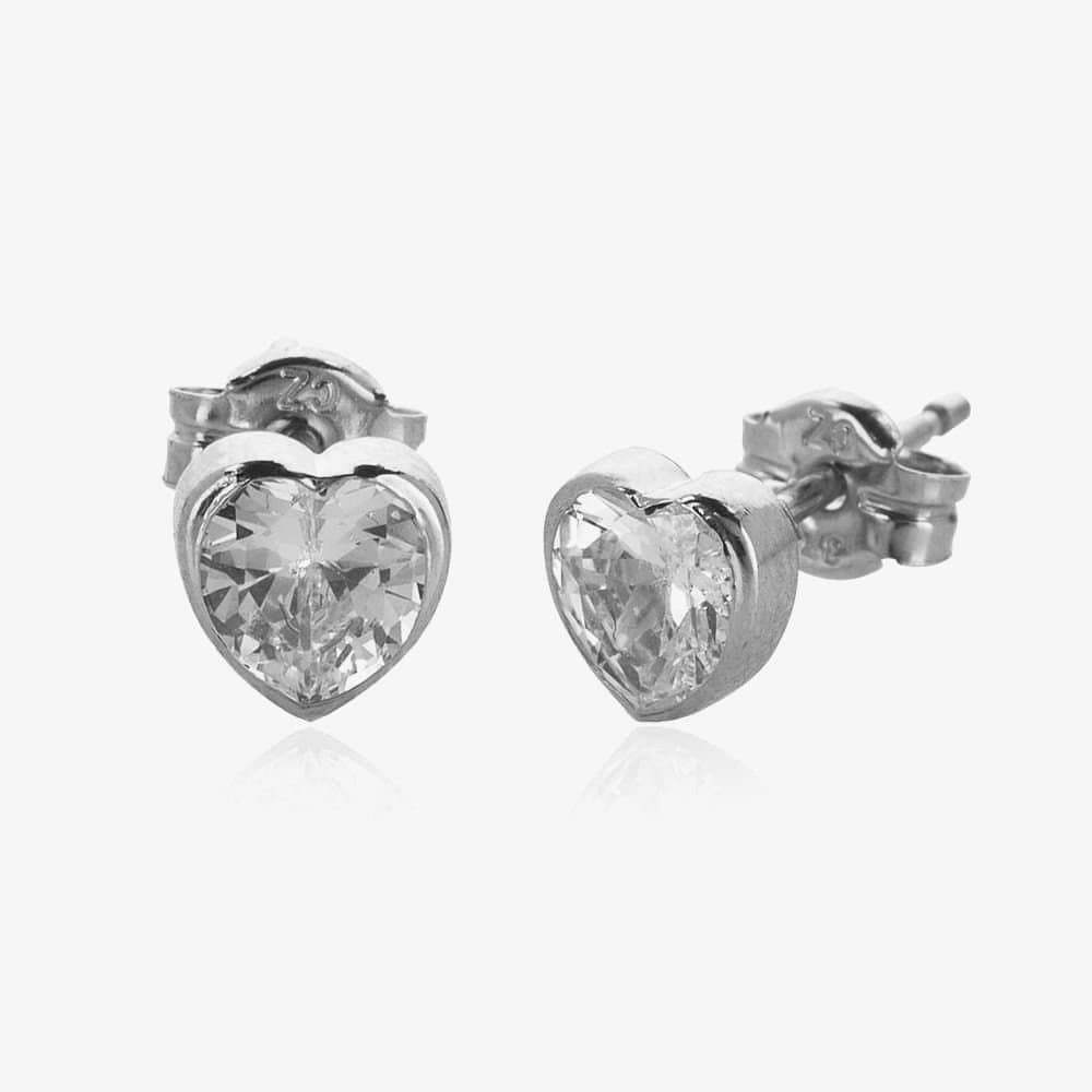 T.H.Baker T.H.Baker Silver Cubic Zirconia Heart Stud Earrings