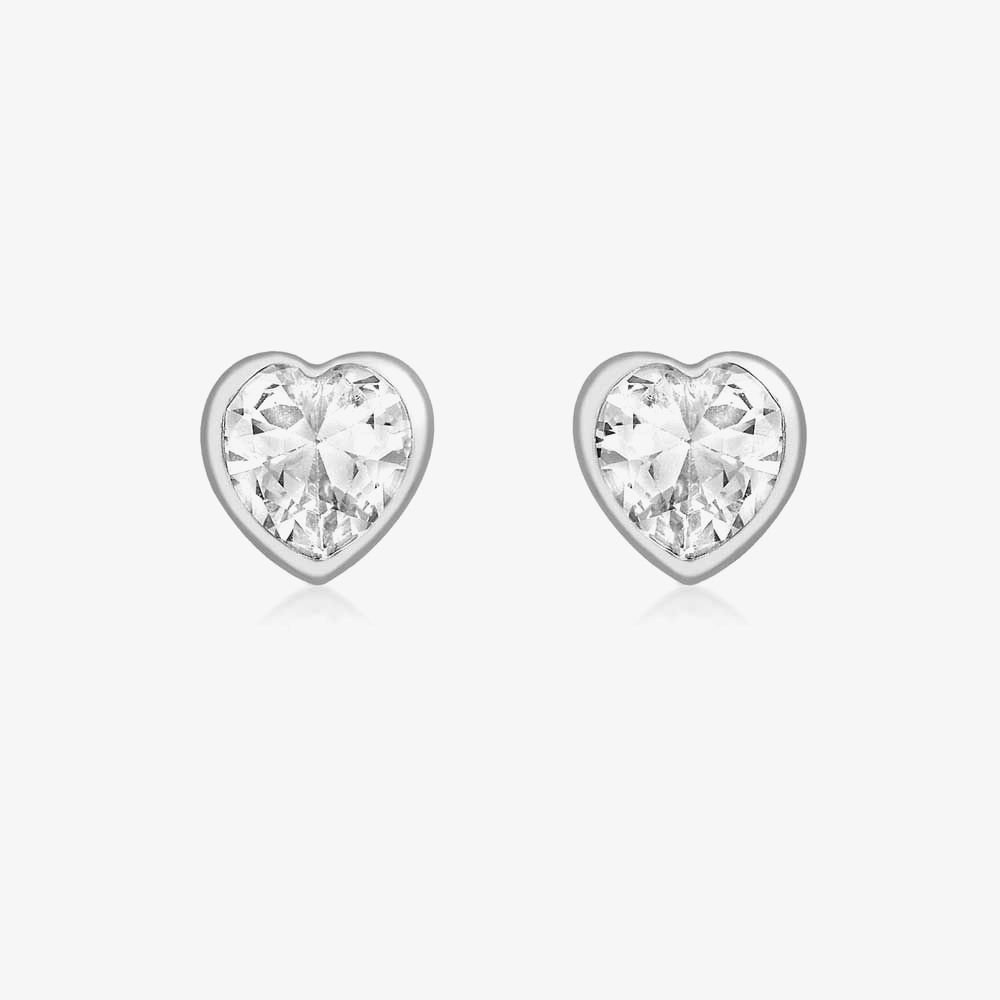 T.H.Baker T.H.Baker Women's 9ct White Gold Cubic Zirconia Heart Stud Earrings 5.57.0183 in Silver - 2