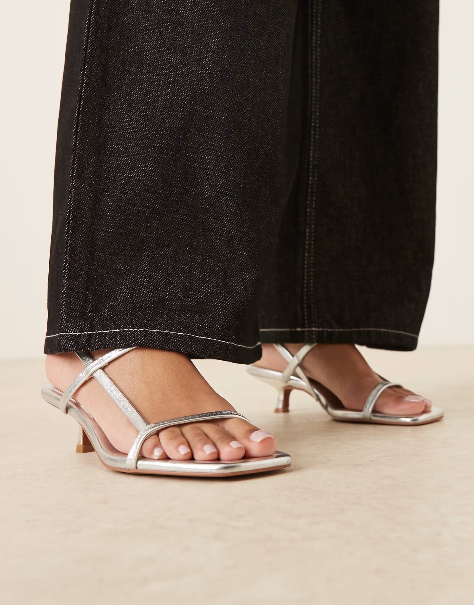 ASOS ASOS DESIGN Silver Kitten Heel Sandals