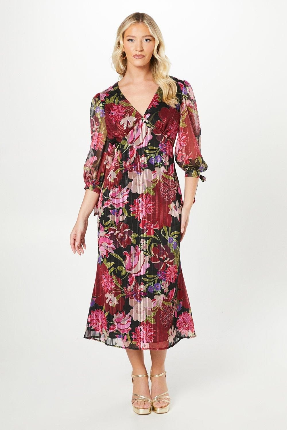 Debut London Debut London Women's By Coast V Neck Blouson Sleeve Satin Midi Dress in Black - 2