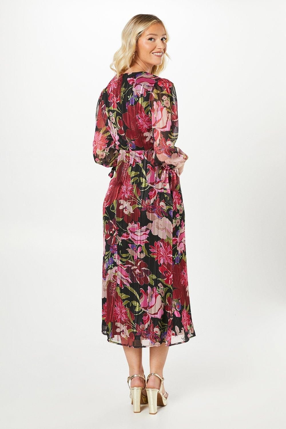 Debut London Debut London Women's By Coast V Neck Blouson Sleeve Satin Midi Dress in Black - 3