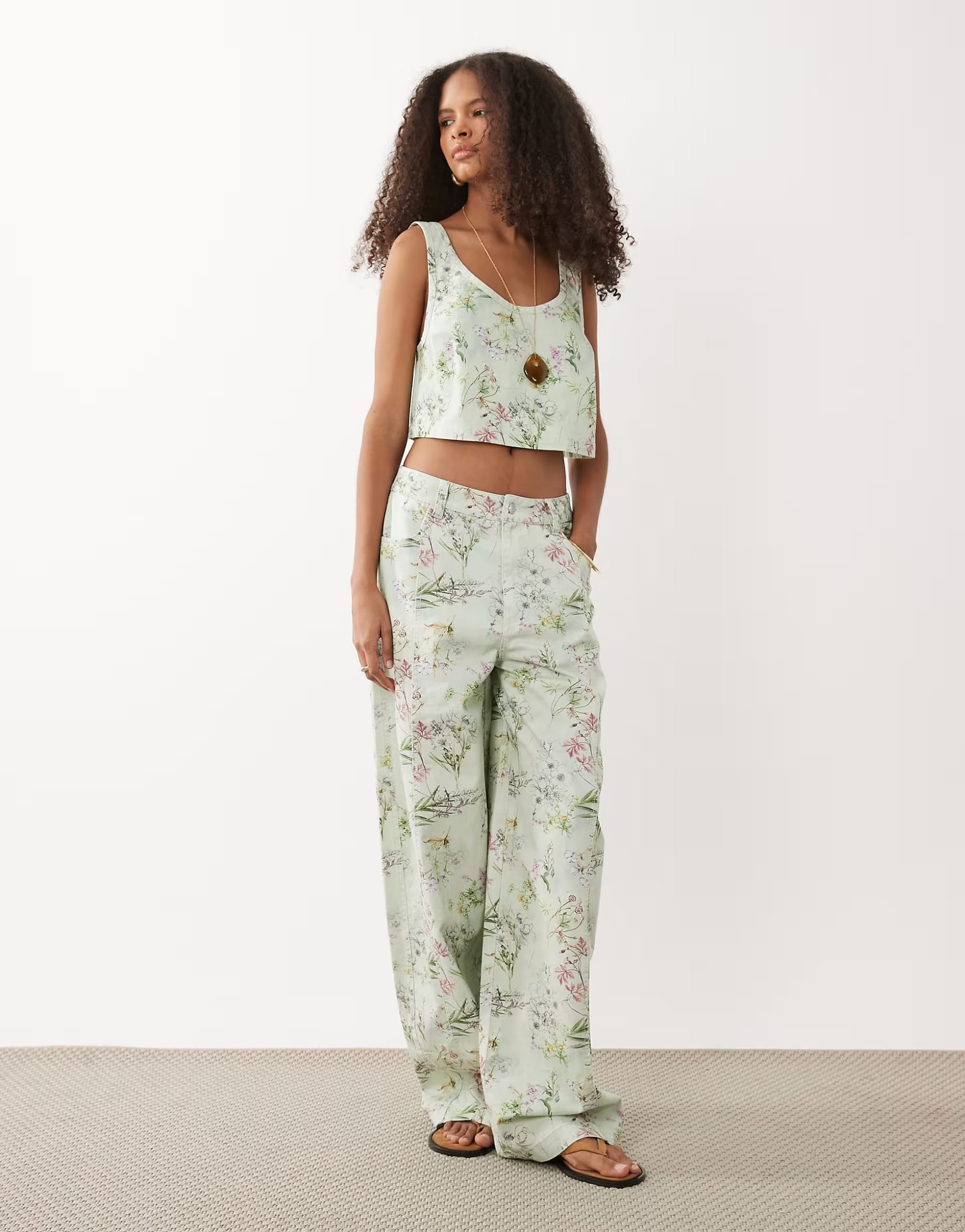 ASOS Floral Print Scoop Neck Top & Wide-Leg Trousers Co-ord