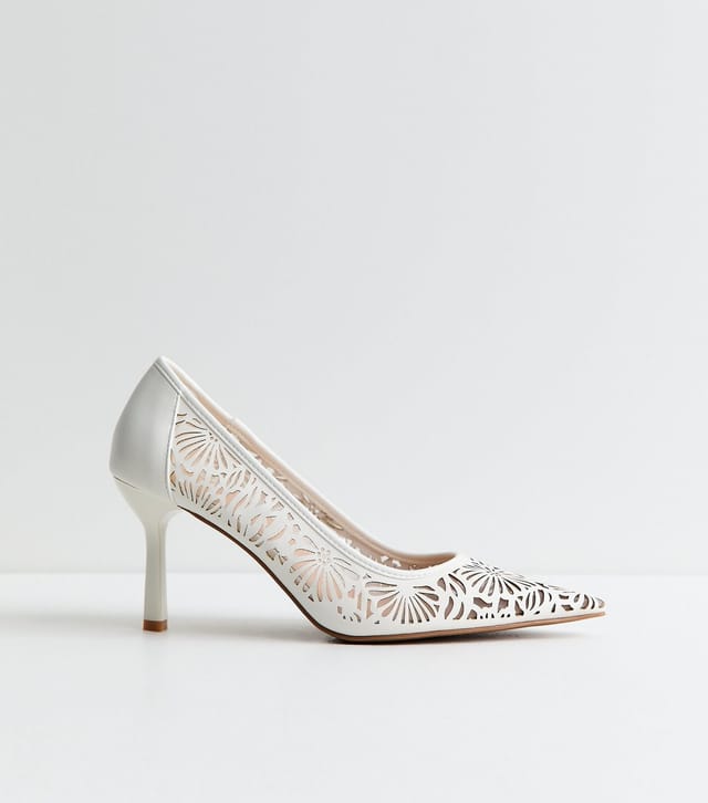 New Look Women's White Faux Leather Laser Cut Out Court Shoes Vegan New Look - 2