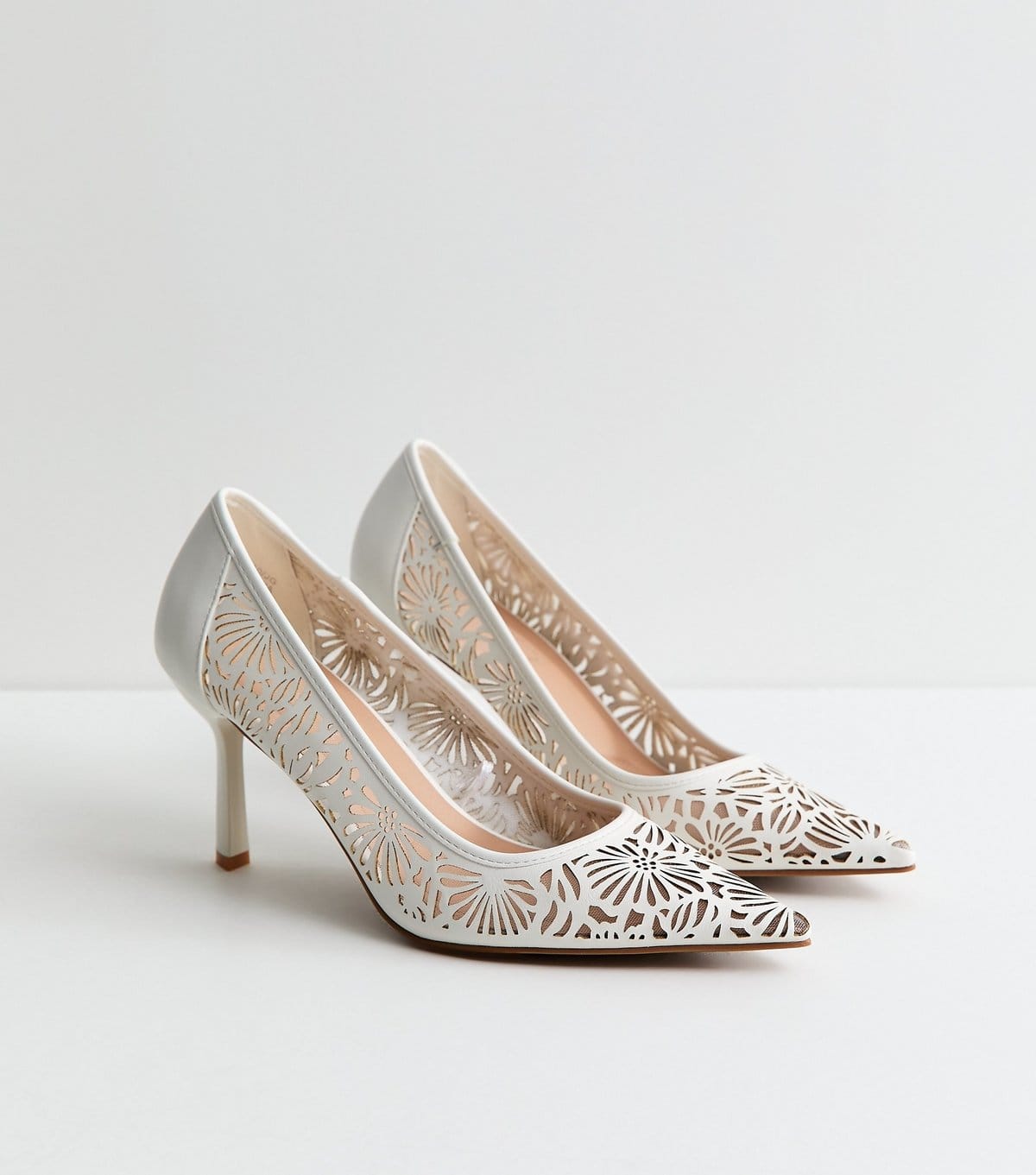 New Look Women's White Faux Leather Laser Cut Out Court Shoes Vegan New Look - 4
