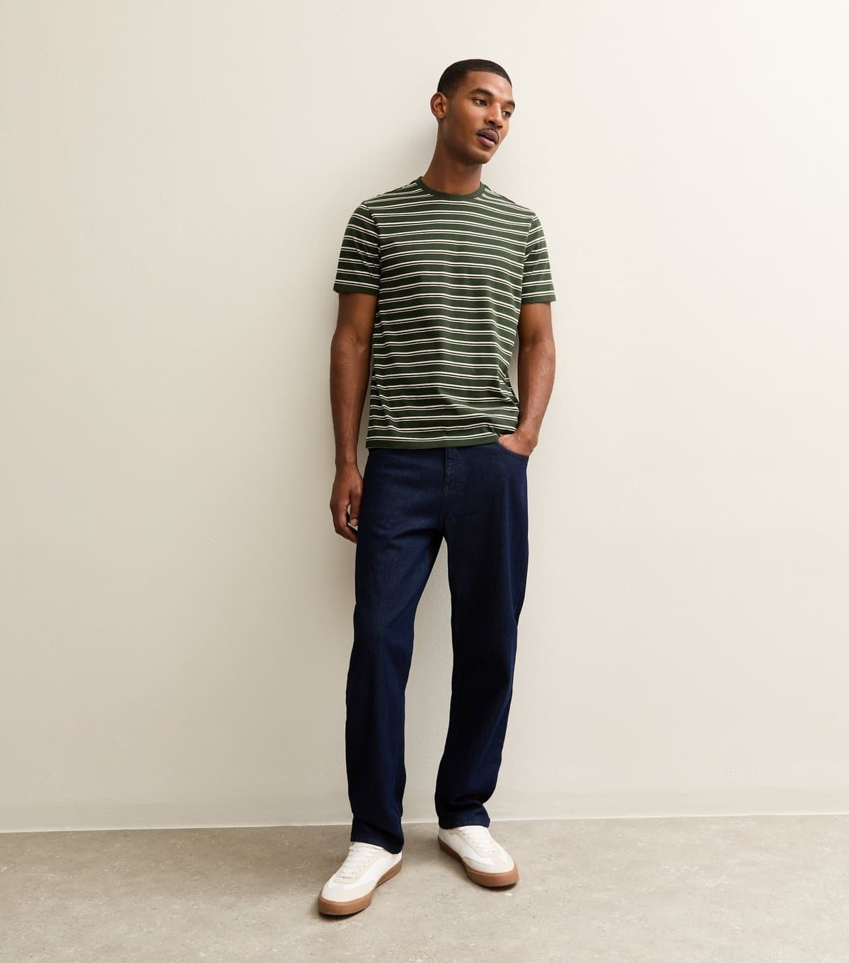 New Look Men's Green Regular Striped Crew Neck T-Shirt New Look