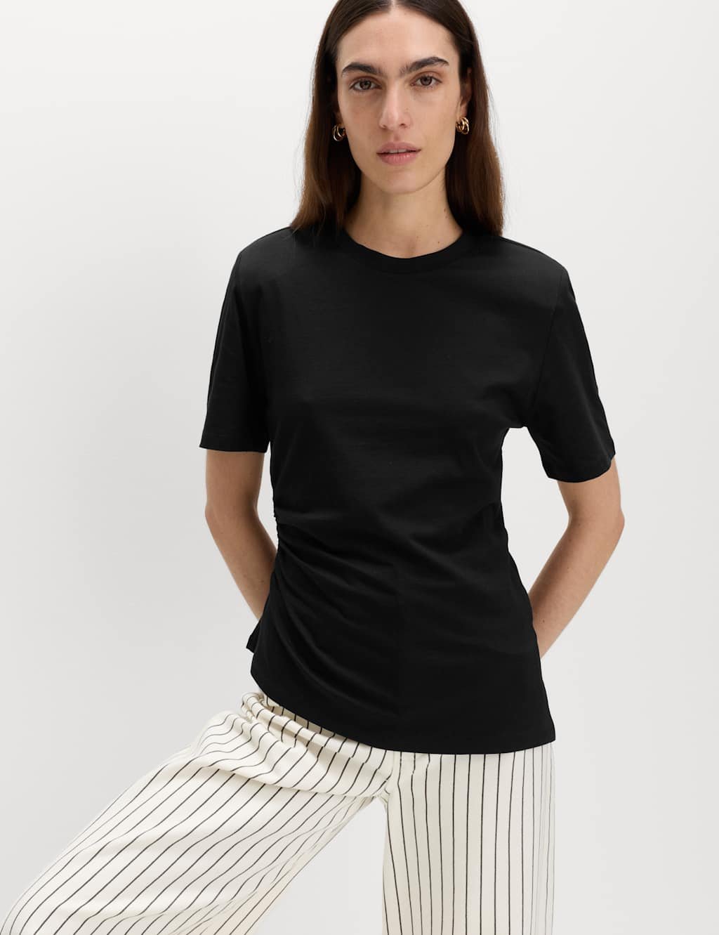 Marks & Spencer M&S Pure Cotton Asymmetric Hem T-Shirt Black - 2