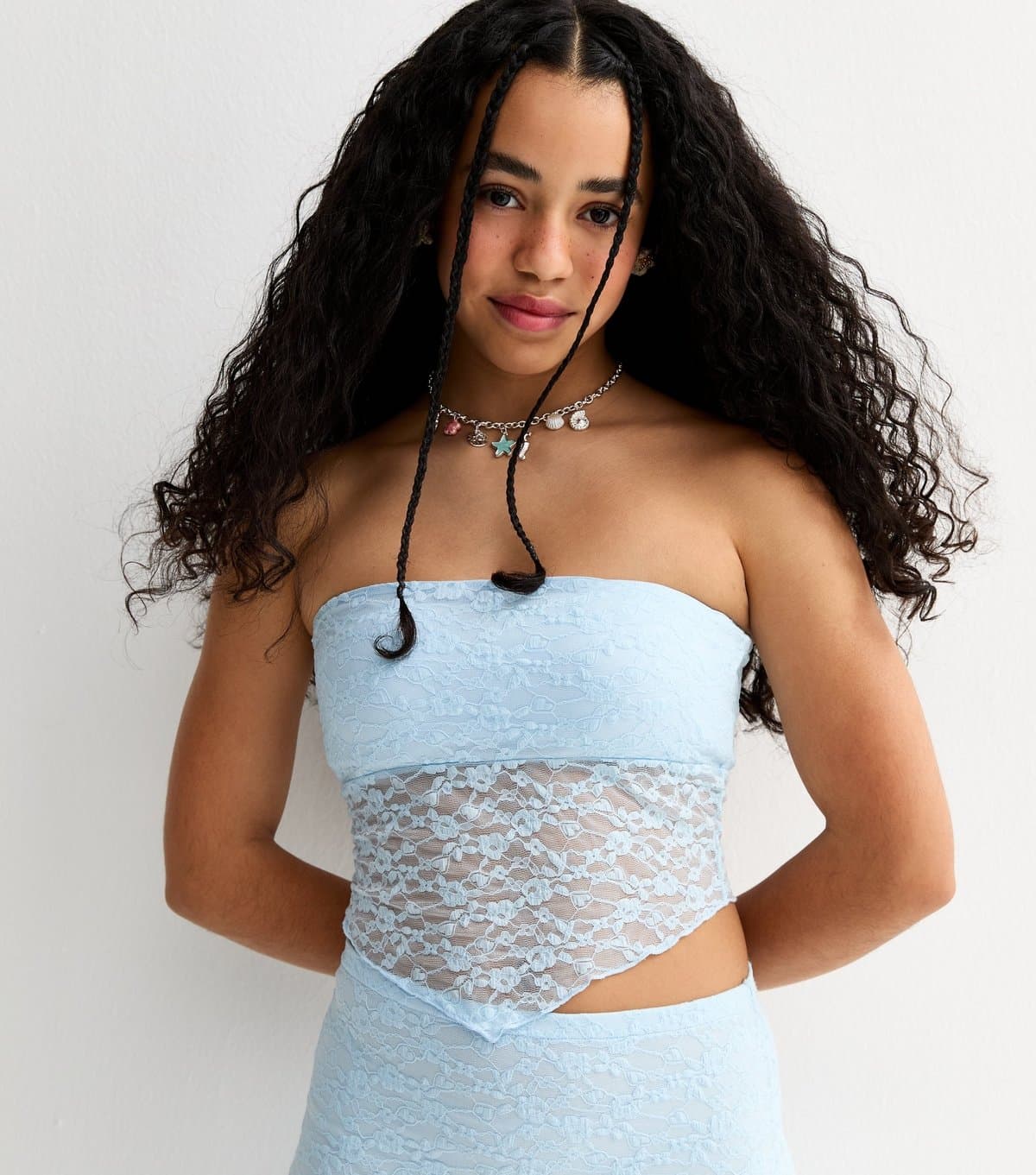 New Look New Look Light Blue Lace Bandeau Top