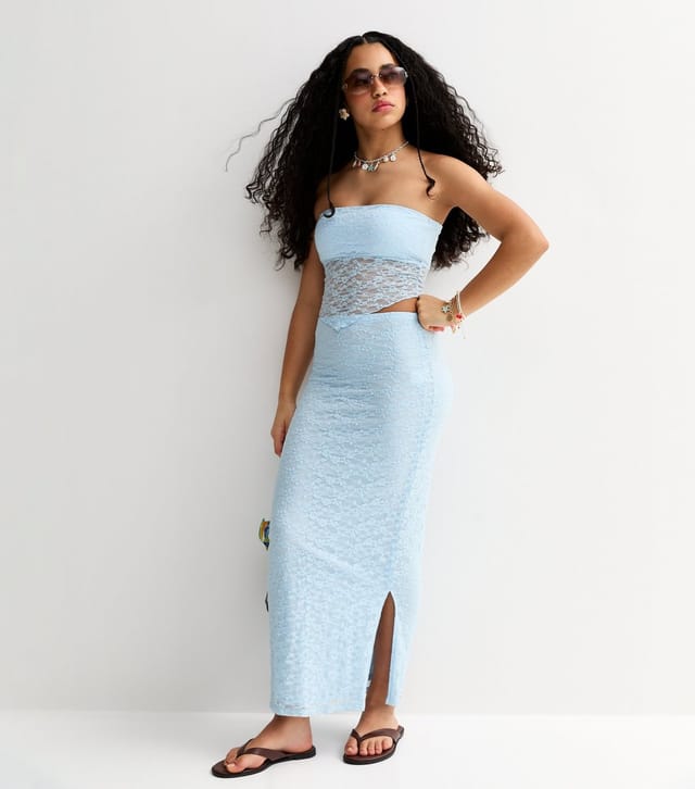 New Look Girls' Light Blue Lace Hanky Hem Bandeau Top New Look - 2