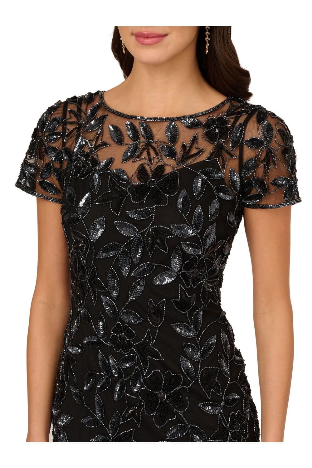 Adrianna Papell Adrianna Papell Women's Bead Long Dress With Godets in Black - 4