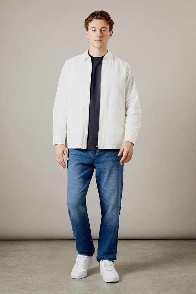 Burton Burton Men's Mid Wash Stretch Straight Fit Jeans in Mid Blue - 2