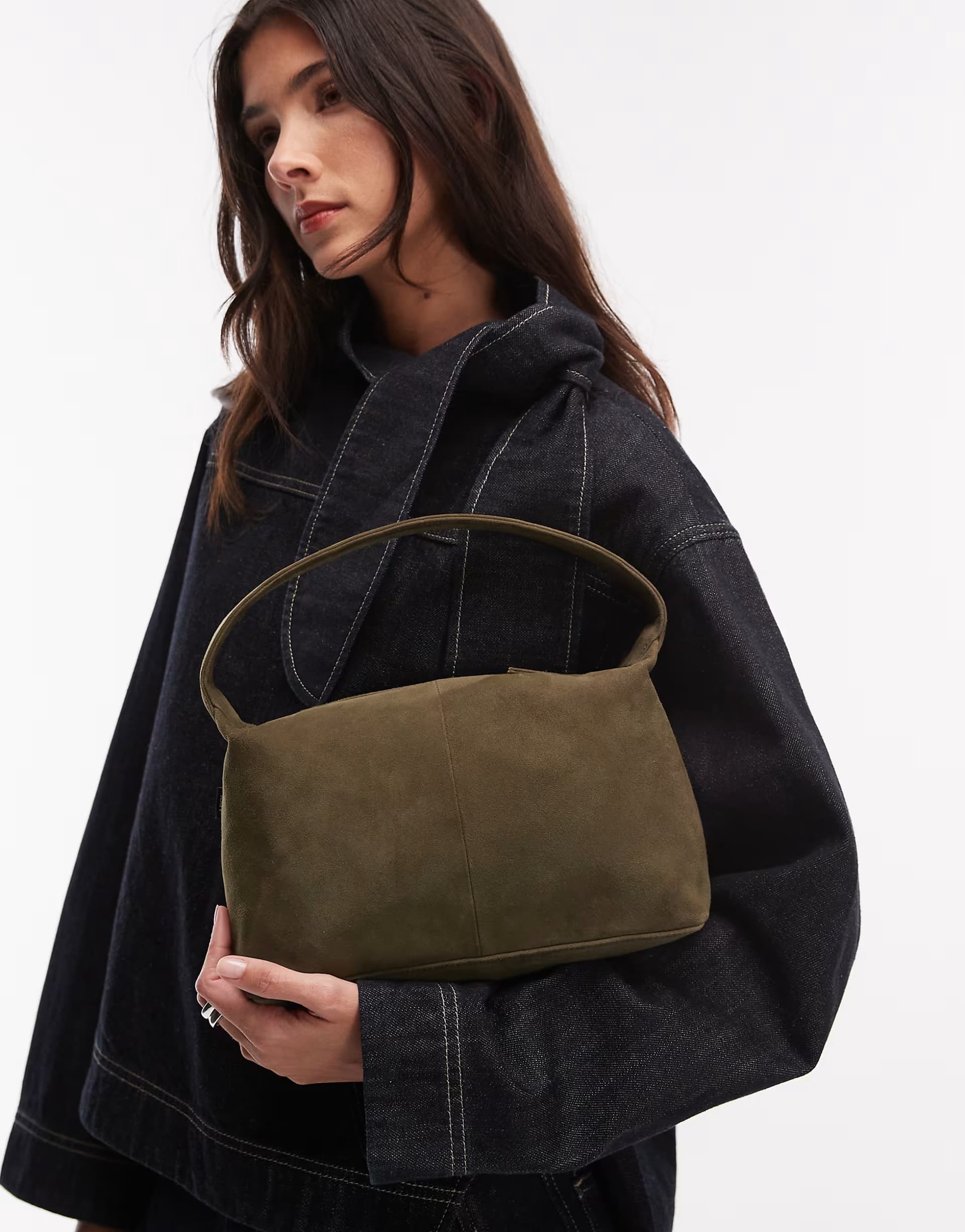 ASOS ASOS Suede Leather Bag in Khaki