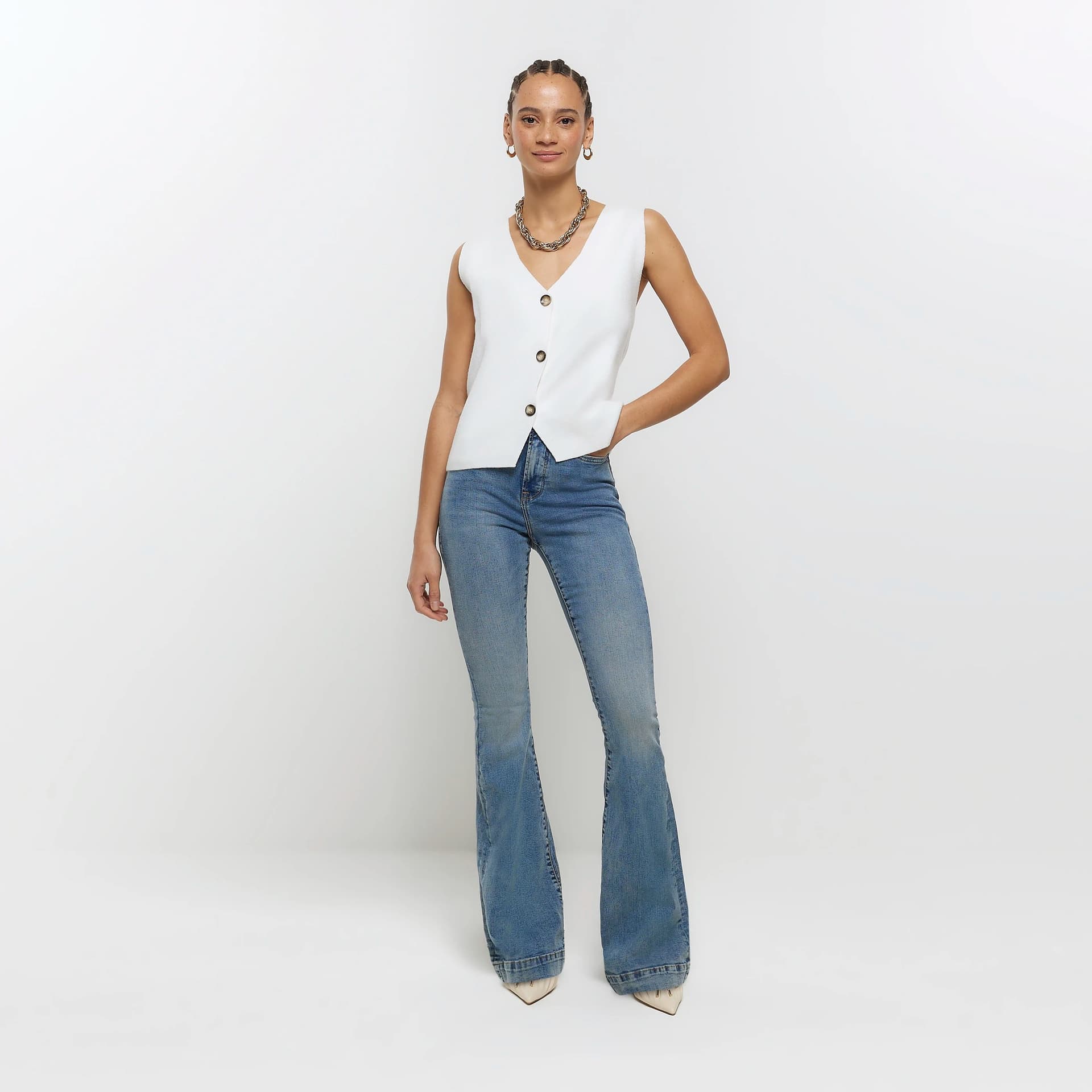 Kind Society River Island Womens Blue High Waisted Tummy Hold Flare Jeans