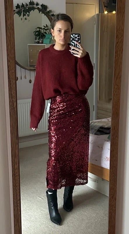 ASOS ASOS sequin midi skirt in cherry