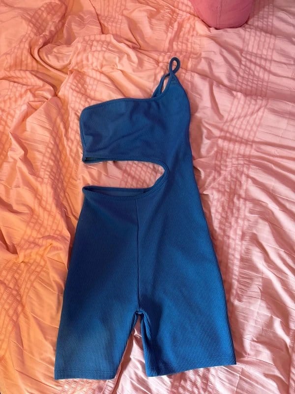 Bershka Blue Ribbed Short Jumpsuit