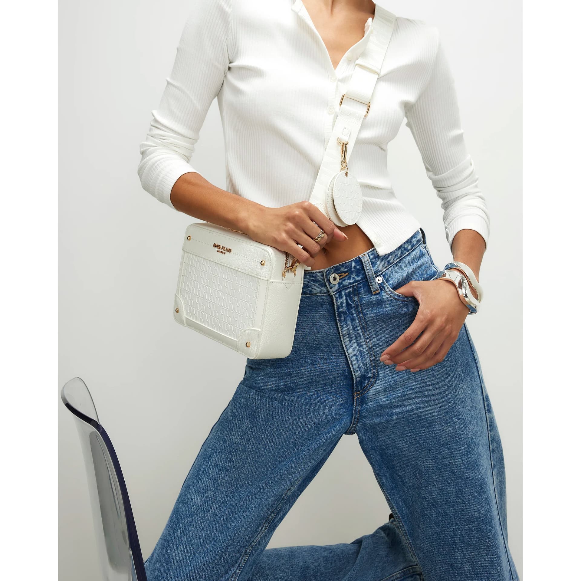 River Island River Island Womens White Rr Monogram Boxy Crossbody Bag