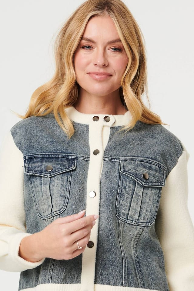 Izabel London Izabel London Women's Denim Contrast Texture Boxy Jacket in Off-White - 2