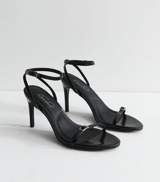 New Look Women's Black Faux Leather Buckle Strap Stiletto Sandals Vegan New Look - 2