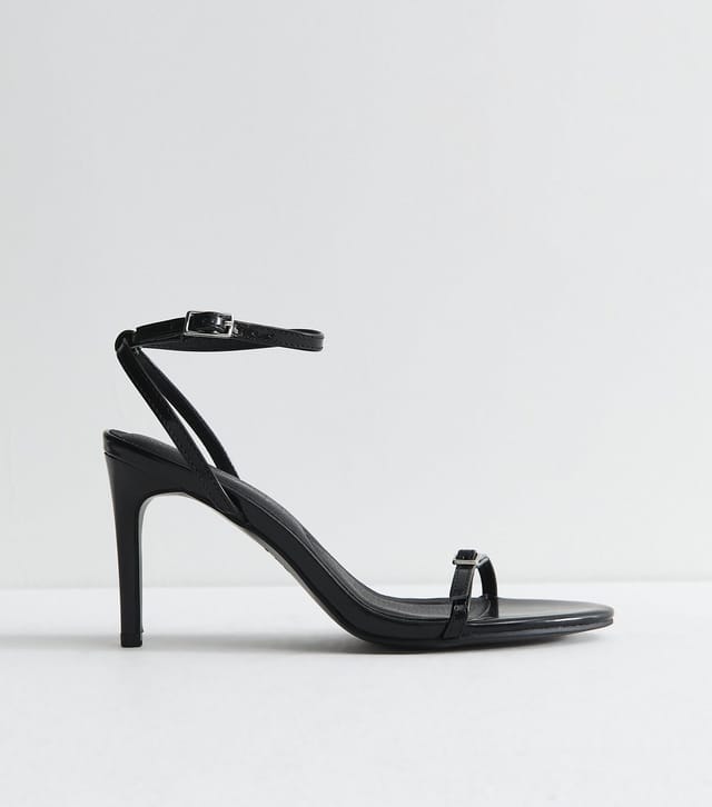 New Look Women's Black Faux Leather Buckle Strap Stiletto Sandals Vegan New Look - 3