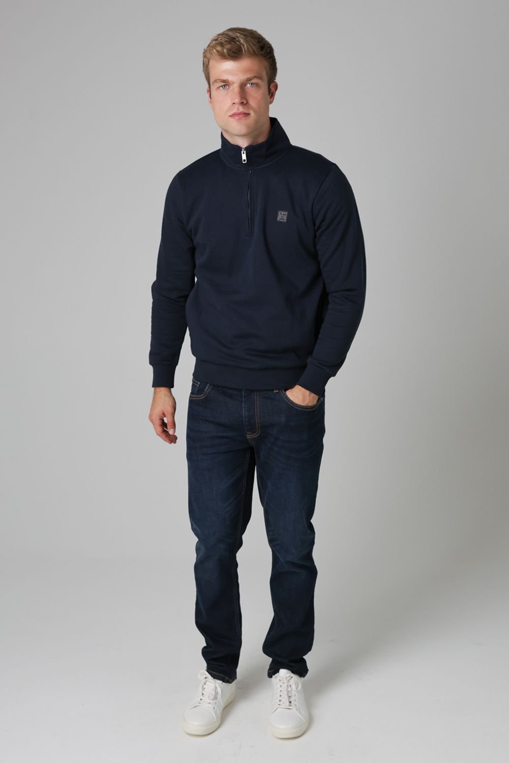 Tokyo Laundry Tokyo Laundry Men's Cotton Blend Quarter Zip Sweatshirt in Dark Navy - 3