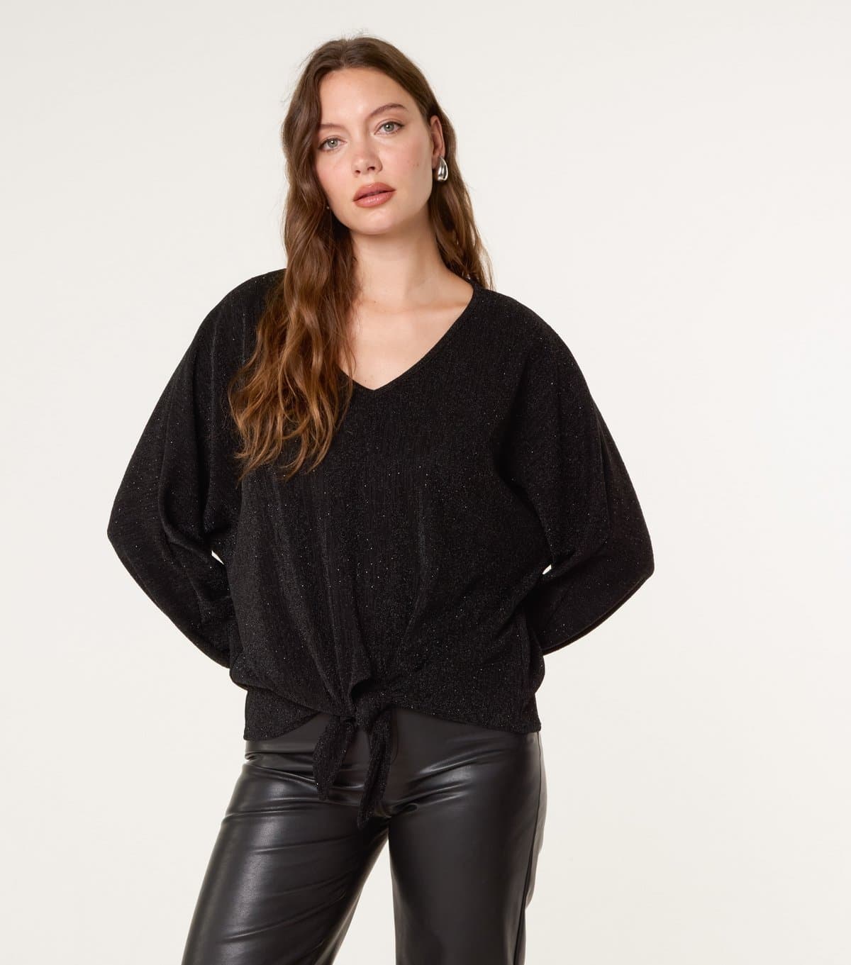 Blue Vanilla Women's Black Tie Front Top Blue Vanilla New Look