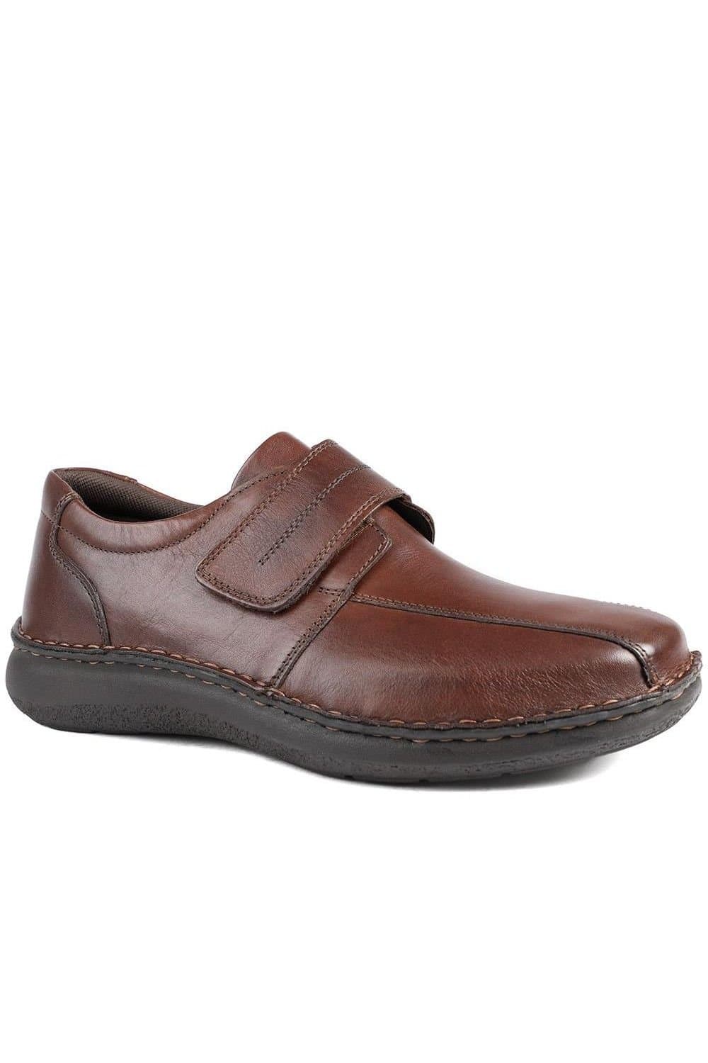 Pavers Pavers Men's Wide Fit Leather Smart Adjustable Fit Shoes in Dark Brown