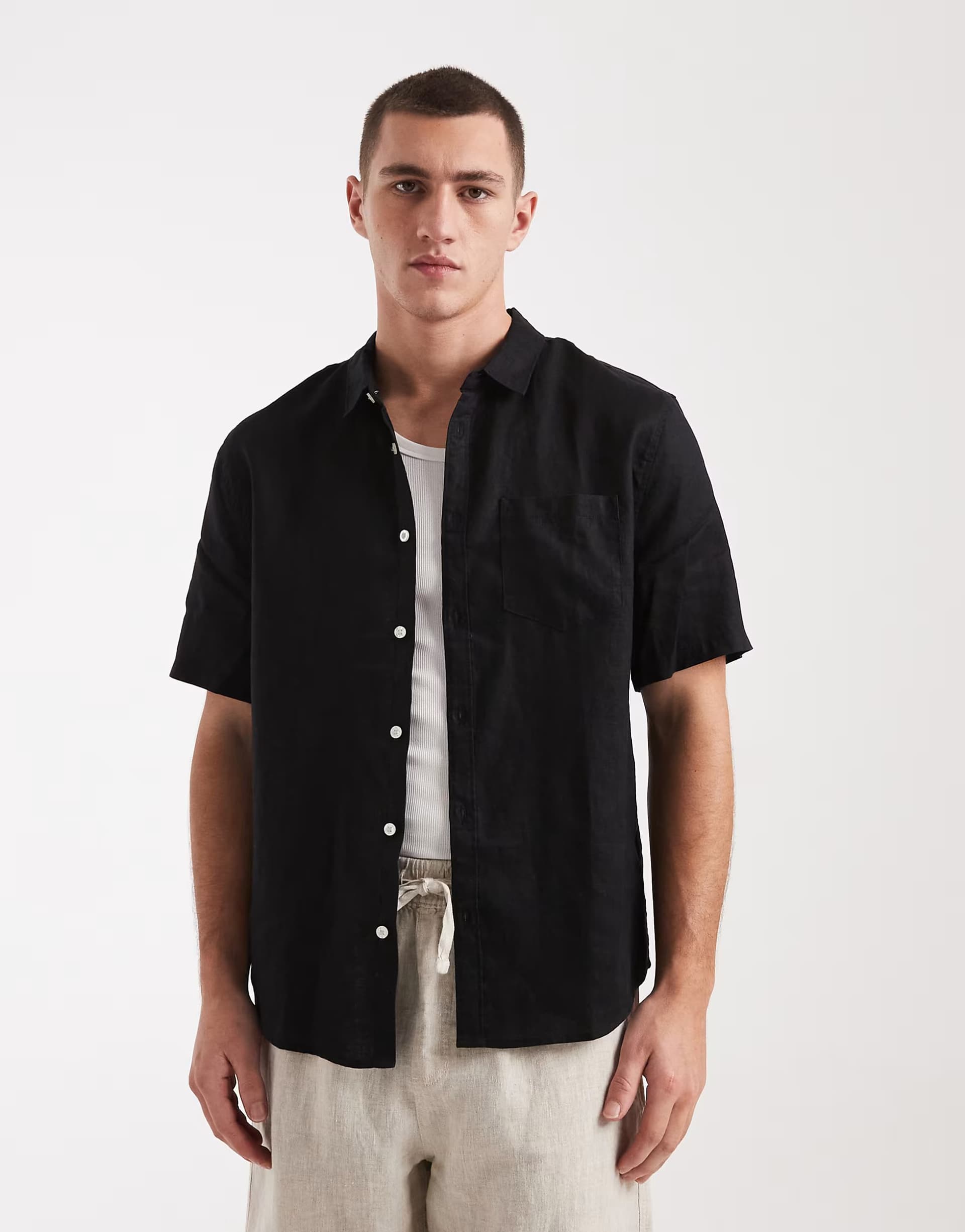 ASOS Cotton On relaxed linen shirt in black