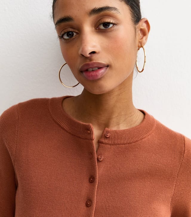 New Look Women's Rust Compact Knit Crew Neck Cardigan New Look - 3