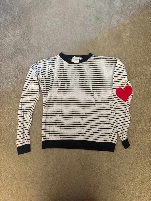 ASOS Petite White & Black Stripe Jumper with Heart Detail