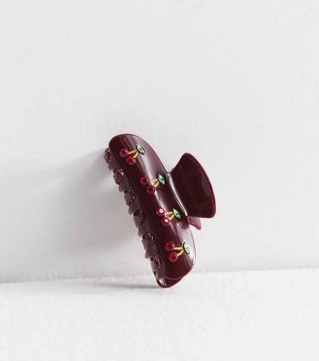New Look Dark Burgundy Cherry Gem Embellished Hair Claw Clip New Look - 2