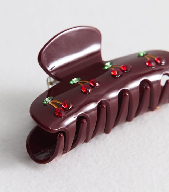 New Look Dark Burgundy Cherry Gem Embellished Hair Claw Clip New Look - 3