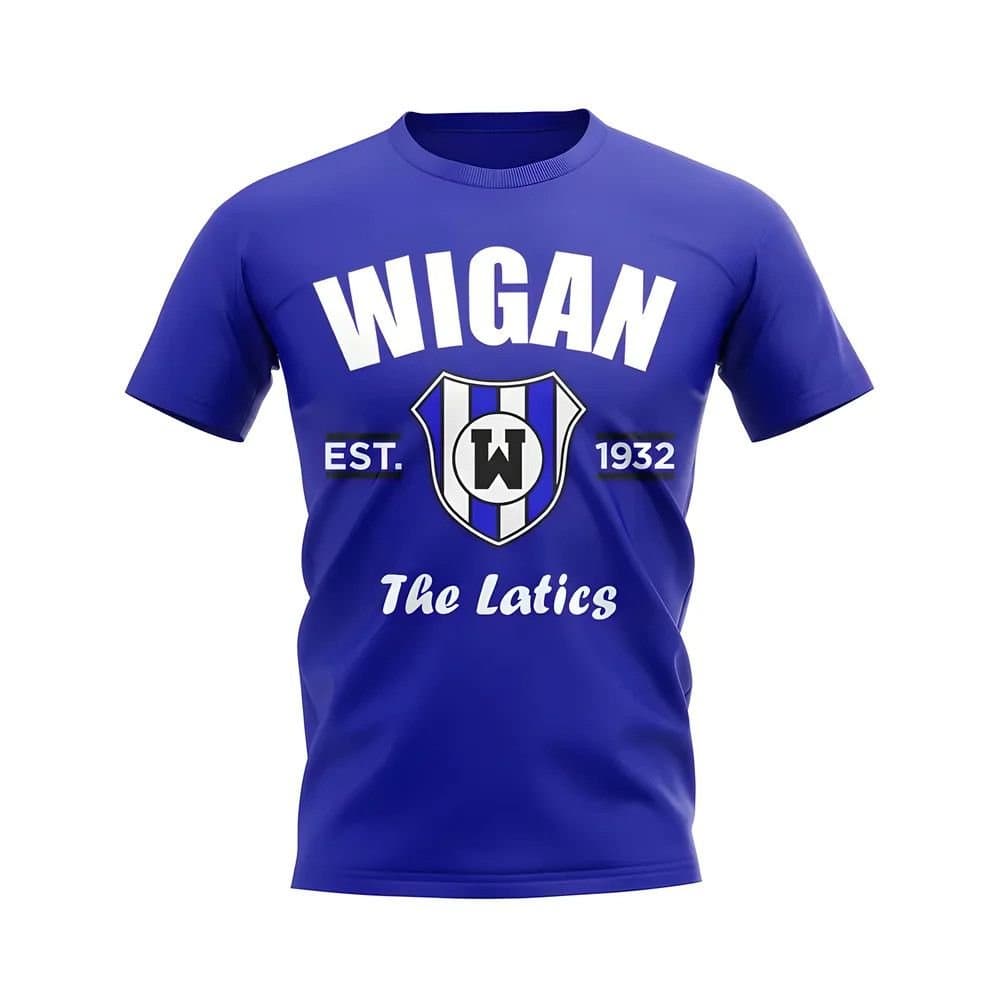 Wigan Wigan Men's Personalised Established Football T-Shirt in Blue