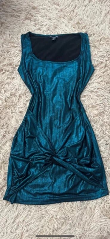 PrettyLittleThing PLT turquoise metallic look knot mini dress