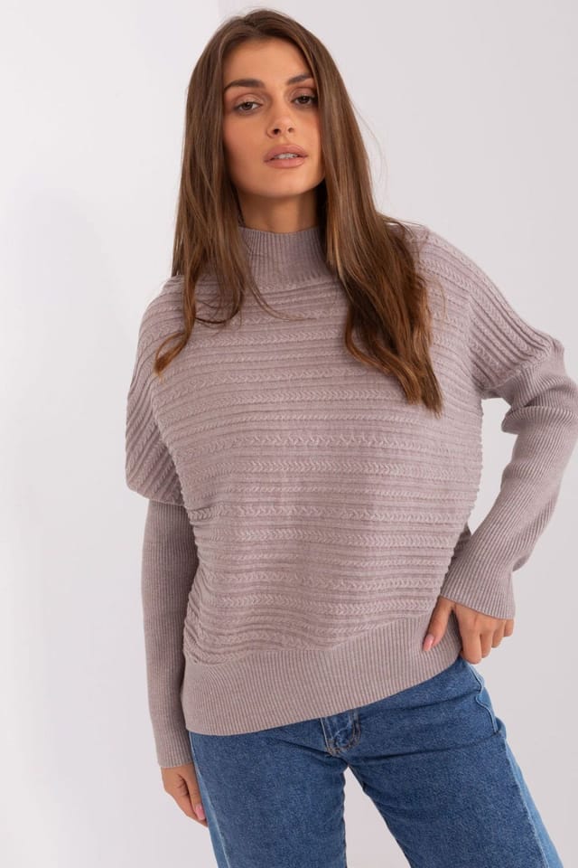 Love Lace Love Lace Women's Variegated Texture Low Turtleneck Sweater in Mauve - 2