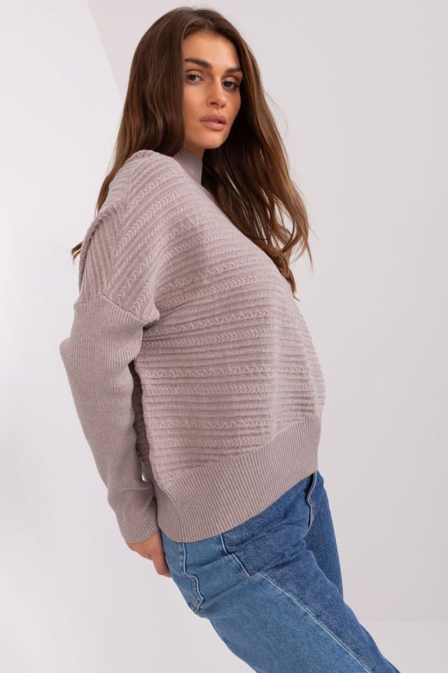 Love Lace Love Lace Women's Variegated Texture Low Turtleneck Sweater in Mauve - 3
