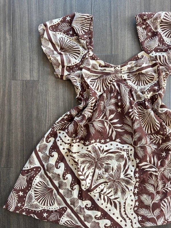 New Look Brown Shell Print Puff Sleeve Mini Summer Dress UK 8
