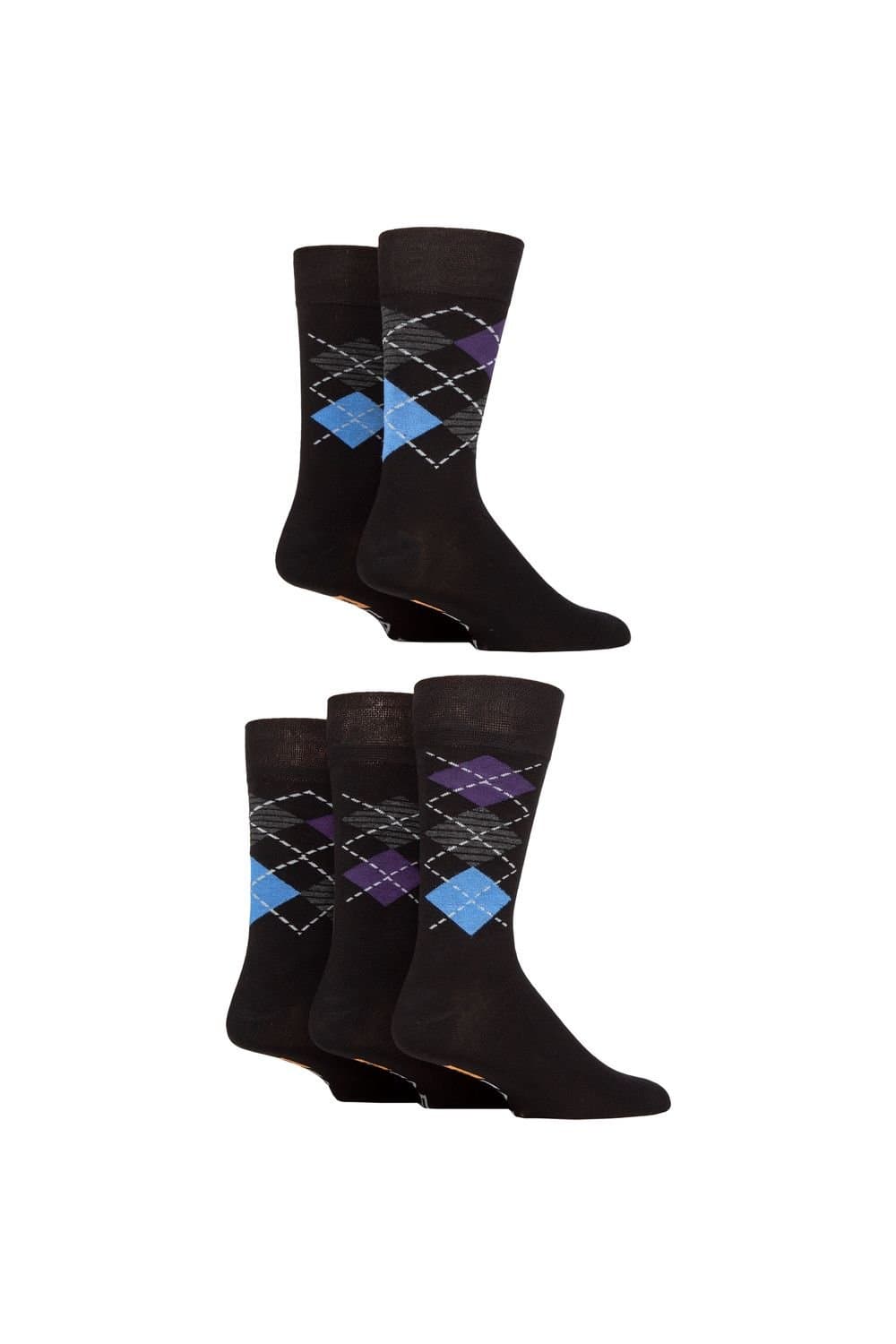 Farah FARAH Men's Mens 5 Pair Argyle, Patterned & Striped Bamboo Socks in Violet