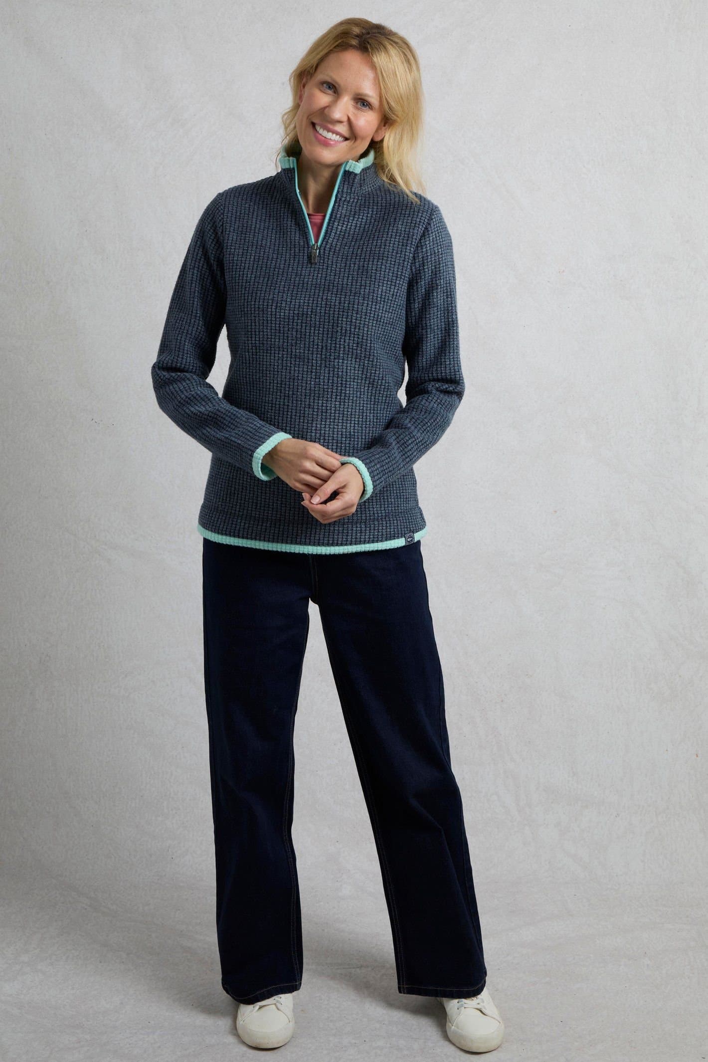 Weird Fish Weird Fish Women's Beye 1/4 Zip Grid Fleece in Mid Navy