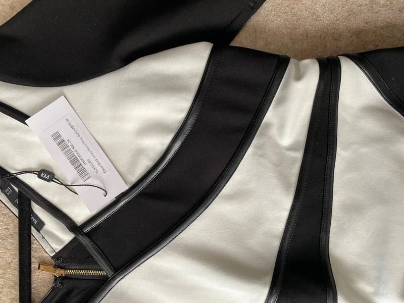 Karen Millen Karen Millen Monochrome Pencil Dress with faux leather trim UK 16 Black White