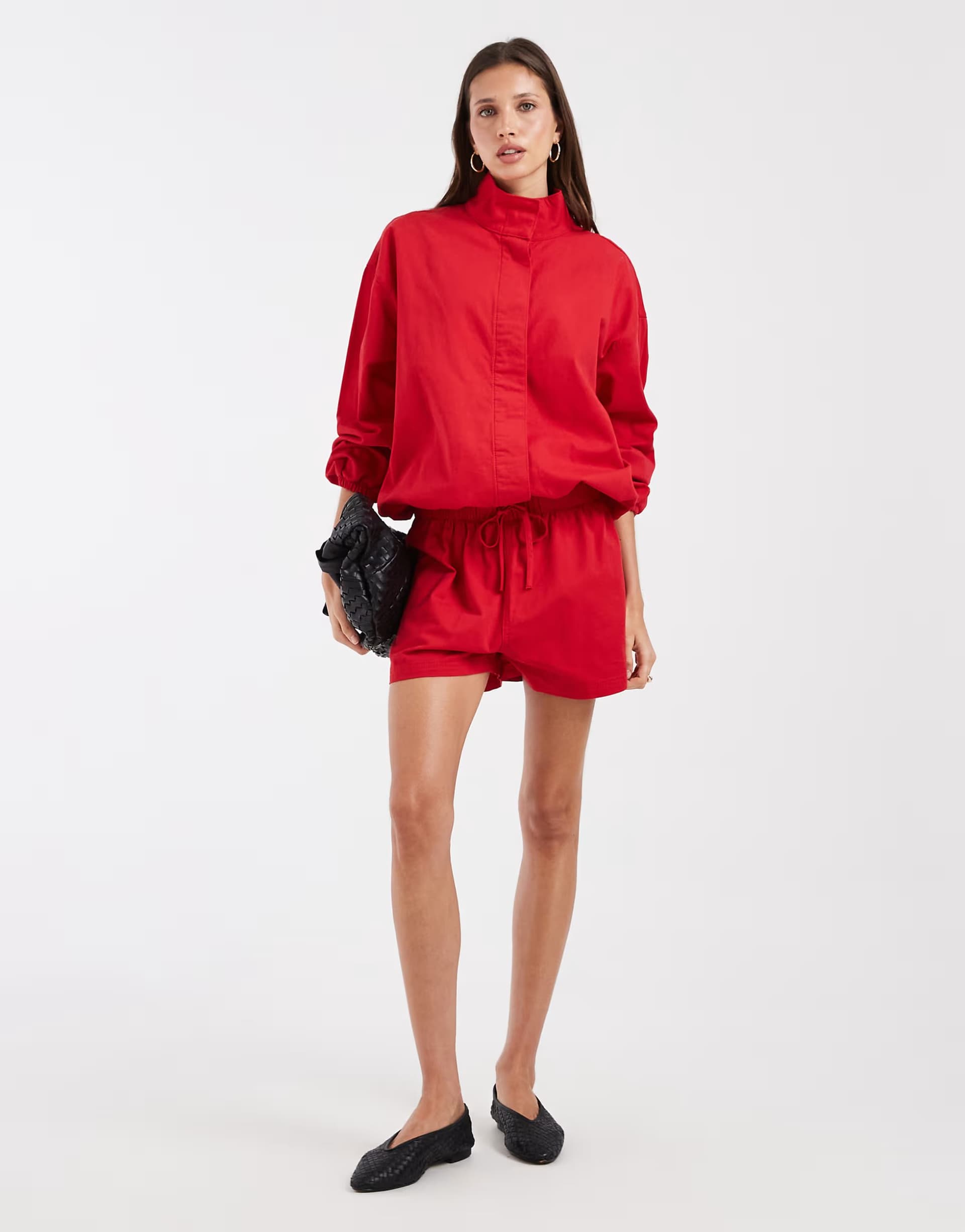 ASOS ASOS DESIGN funnel neck denim jacket in red co-ord