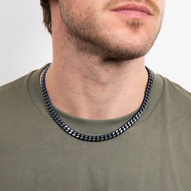Fred Bennett Fred Bennett Men's Blue Tone Stainless Steel Flat Curb Chain N4652B - 2
