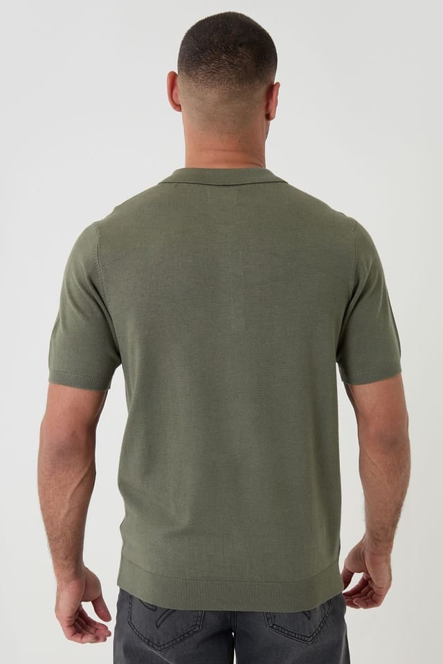 Threadbare threadbare Men's Quarter Zip Knitted Polo in Green - 2