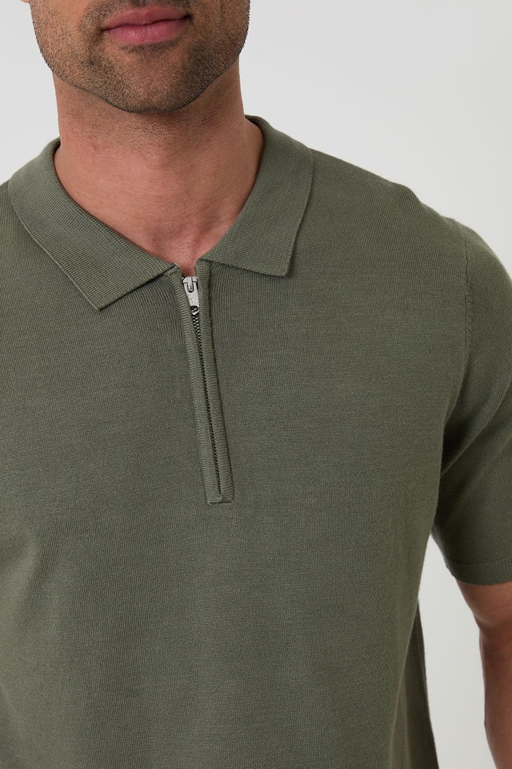 Threadbare threadbare Men's Quarter Zip Knitted Polo in Green - 4
